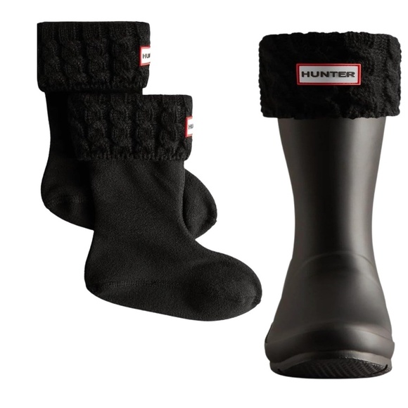 Hunter Tall Boot Socks 6 Stitch Cable Black Big Kids Sz L 1-3 Rain Boot Liner - Picture 1 of 9